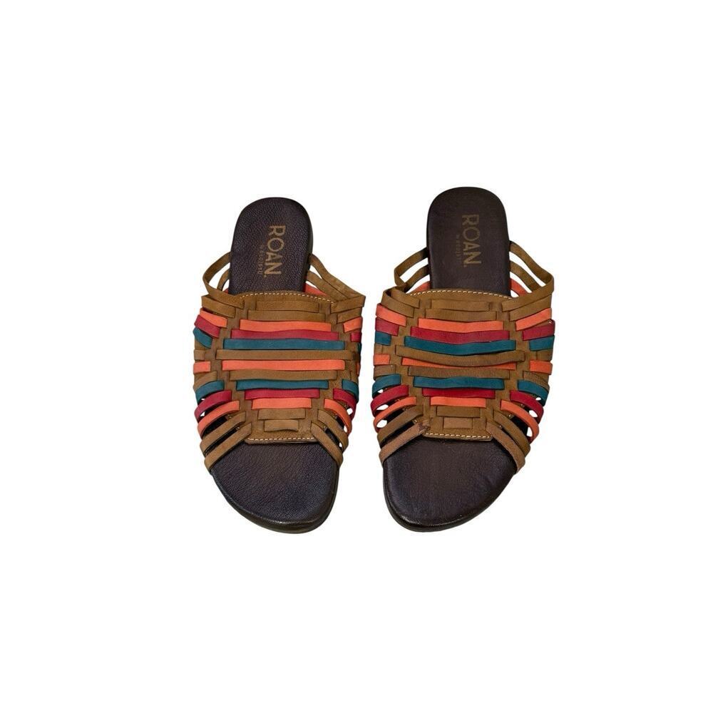ROAN by Bed Stu Marilee Slide Multi Color Leather Strappy‎ Slide Sandal 9.5 READ